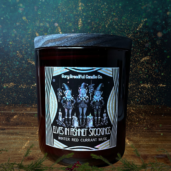 Elves in Fishnet Stockings Luxury Crackling Wooden Wick Candle: Red Currant Musk - Picture 4 of 9